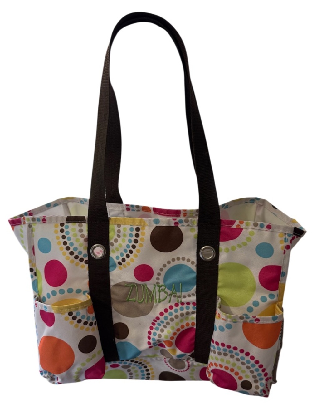 ZUMBA Fitness White Polka Dot Tote. Brand is thirty-one.